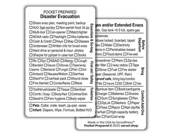 Disaster Evacuation Checklist Card – Emergency Prep Wallet Card – Waterproof Plastic – Pocket-Sized Bug Out List – Pocket Prepared