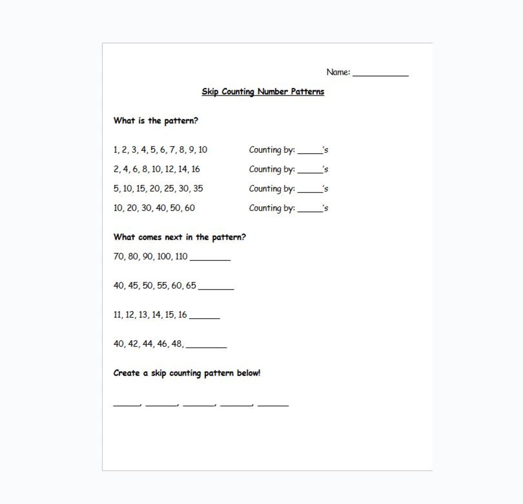 Skip Counting Number Patterns Worksheet Packet, 4 Pages, 1st Grade ...