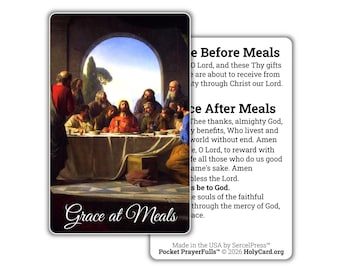 Grace Before and After Meals Prayer Card – Durable Plastic Catholic Holy Card – Catholic Wallet Prayer Card – Made in the USA