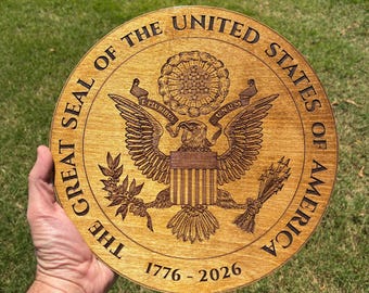 Great Seal of the United States Wood Plaque – 12" Patriotic Wall Art – 1776–2026 American 250th Anniversary Decor