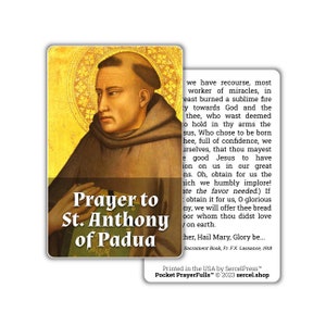 Prière de saint Antoine de Padoue : Pocket PrayerFulls™ | Cartes de prière durables pour portefeuille | Saints catholiques | Prières catholiques