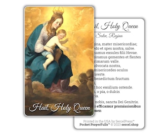 Hail, Holy Queen in Latin / Salve, Regina | Pocket PrayerFulls™ | Uncompromising Holy Cards — Built to Last. Backed for Life