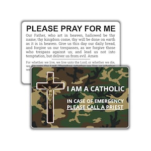 Je suis catholique - En cas d'urgence pour les MILITAIRES, LA POLICE, LES CHASSEURS, le camouflage : Pocket PrayerFulls™ | Cartes de prière de portefeuille durables