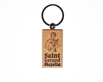 Saint Gerard Majella, Solid Wood Keychain, Engraved in the USA, Catholic