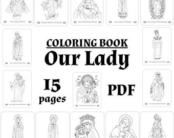 Libro para colorear católico imprimible, Nuestra Señora, 15 páginas para colorear católicas, descarga digital instantánea e impresión, educación católica, educación en el hogar