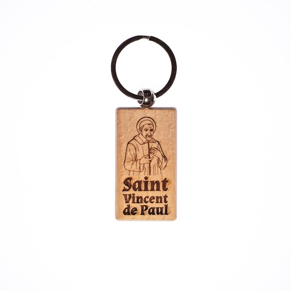 Saint Vincent De Paul, Solid Wood Keychain, Engraved in the USA