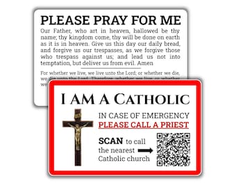 Tarjeta de emergencia "Soy católico" – Código QR para llamar a la iglesia católica más cercana – Tarjeta de bolsillo impermeable – Tarjeta de notificación para sacerdotes – EDC católico
