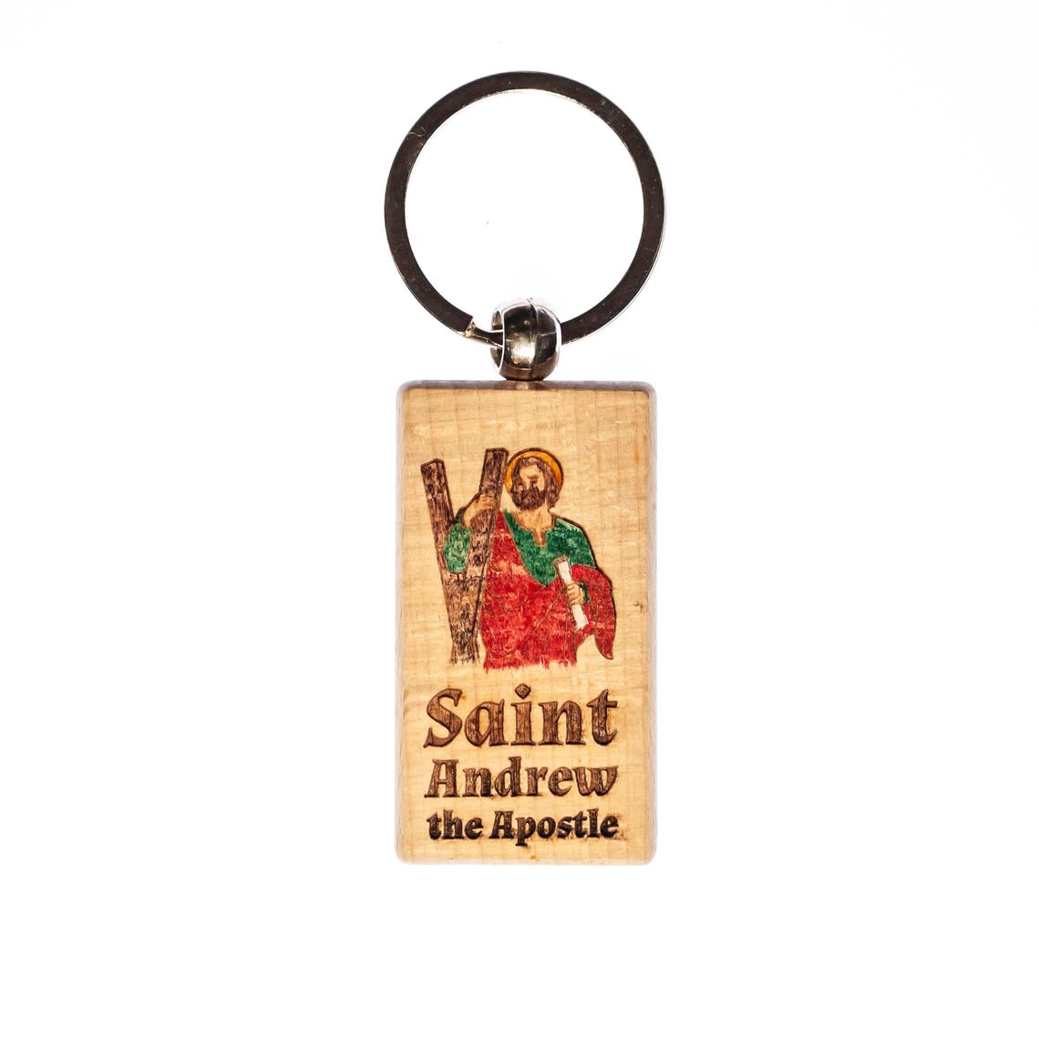 Saint Andrew the Apostle, Hand-colored, Solid Wood Keychain, Engraved ...