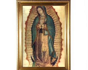 Our Lady of Guadalupe, Tilma, Hand-Framed Original Design—Restored Antique Artwork—Gold Frame, Catholic Wall Art, Home Altar, 5x7 or 8x10