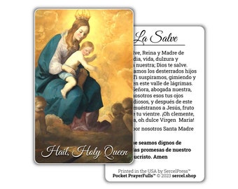 Hail, Holy Queen in Spanish / La Salve | Pocket PrayerFulls™ | Uncompromising Holy Cards — Built to Last. Backed for Life