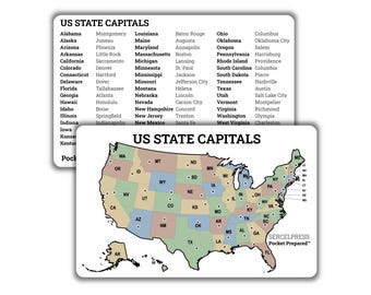 US State Capitals Map Wallet Card – Geography Study Reference – Waterproof EDC Learning Tool – Pocket Prepared™ Plastic Card