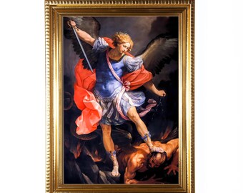 St. Michael the Archangel, Hand-Framed Original Design—Restored Antique Artwork—Gold Frame, Wall Decor, Spiritual Protection, 5x7 or 8x10