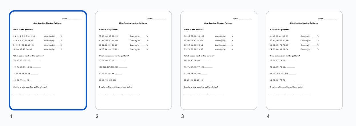 Skip Counting Number Patterns Worksheet Packet, 4 Pages, 1st Grade ...