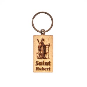 Saint Hubert, Solid Wood Keychain, Engraved in the USA, Catholic, Patron of Mathematicians, Hunters