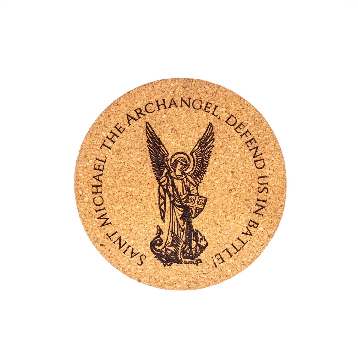St. Michael the Archangel Catholic Coaster – Laser Engraved Cork Drink ...
