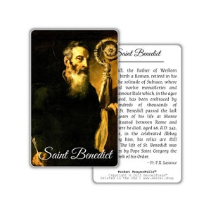 Saint Benoît : Pocket PrayerFulls™ | Cartes saintes de portefeuille durables | Saints catholiques