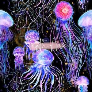 Neon gold jellyfish summer ocean gender neutral seamless file *digital download*