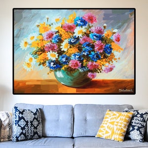 Blooming Flower Oil Painting on Canvas, Original Custom Home Decor, Abstract Color Floral Painting, Wall Decor, colorful floral Wall Art
