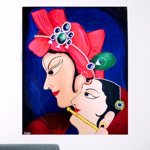 Krishna Malerei, moderne indische Kunst, Radha Krishna, asiatische Kunst, Wanddekor, indische Malerei, Hindu Gottheit, zeitgenössische Kunst, traditionelle Kunst