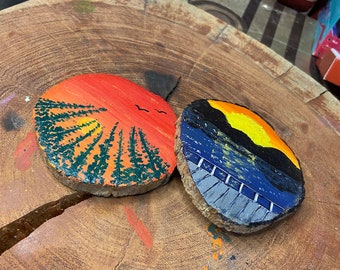 Hand Painted Scenery Wood Slice, Hand paint Coaster, Wood slice, Wooden Coaster, Desk Accessories, Desk Decor, Gifte For him, Gifte for her