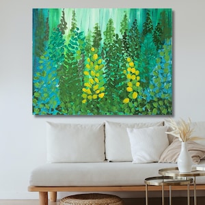 Abstract Forest Oil Painting On Canvas, Large Wall Art, Custom Painting, Original Green Tree Painting, Minimalist Wall Art Living room Decor