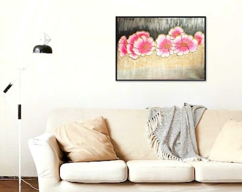 Textured Floral Painting on Canvas, Neutral Tone Modern Wall Art