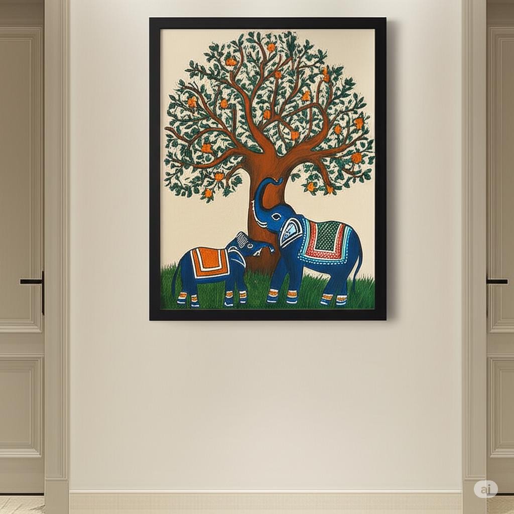 Madhubani Elephant Art Print, Indian Folk Art, Mother and Child - Etsy