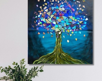 Abstract Tree Wall Art Handmade Tree Painting on Canvas, Hand Painted Textured Tree  Painting Artwork Living Room Home Decor