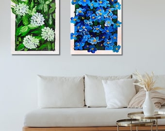 Abstract Flower Oil Painting on Canvas, Original Floral Painting, Gouache flower painting, Modern Large Wall Art, Living Room Home Decor