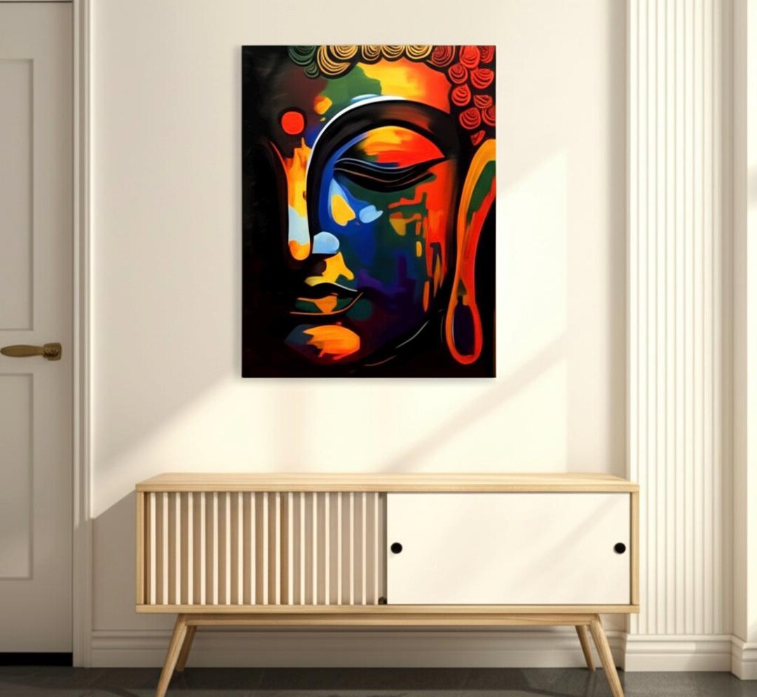 Vibrant Abstract Buddha Face Painting | Colorful Zen Wall Art on Canvas ...
