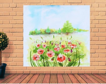 Handmade Abstract Wildflower Canvas Painting, Colorful Nature Wall Art
