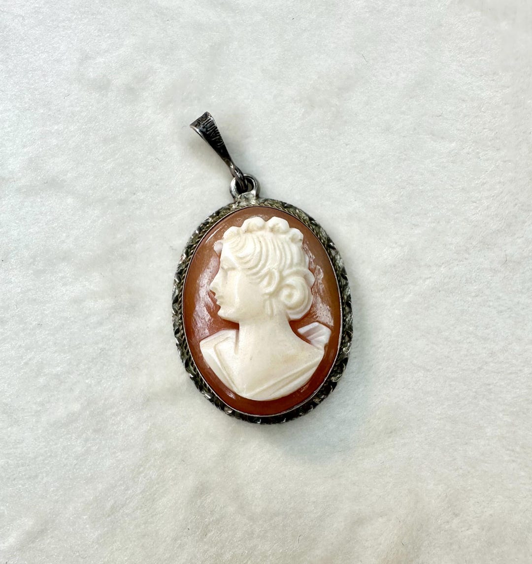 Vintage C1950 Carved Cameo Silver Necklace Pendant by Italian Jeweler ...