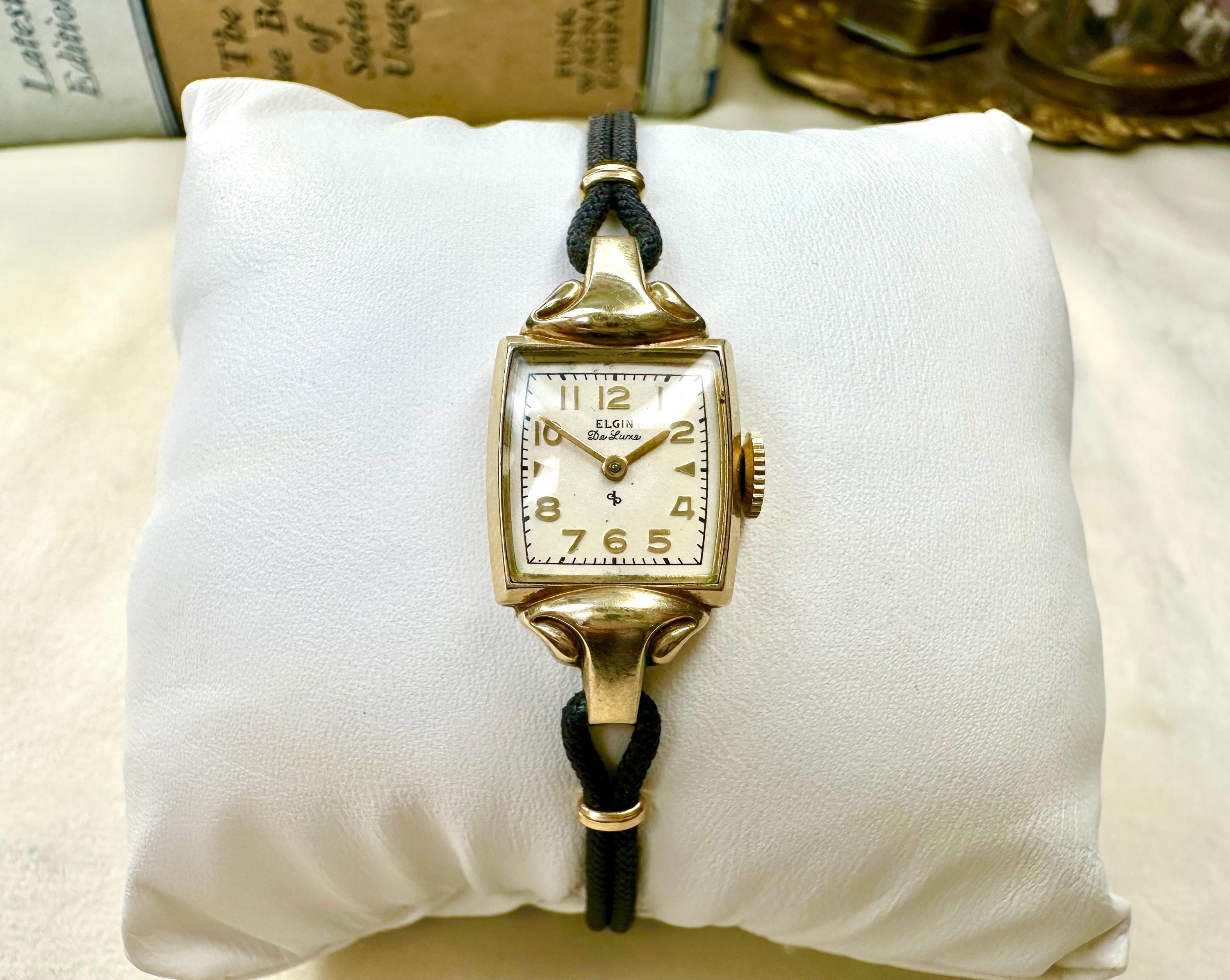 1940s Elgin Deluxe Women's Wristwatch: 10k Gold Filled, Silk Cord