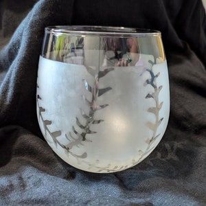 Baseball Softball Etched Wine Glass