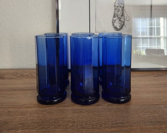 Anchor Hocking Flat Denim Blue Ice Tea Glasses - Set of 4