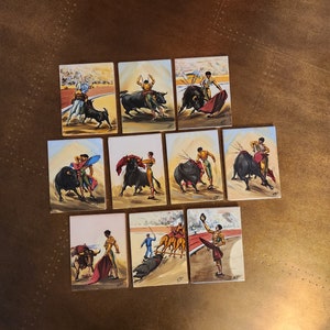 10 Vintage Hand Painted Spanish Tiles of Bull Fighter by Artist H Rico