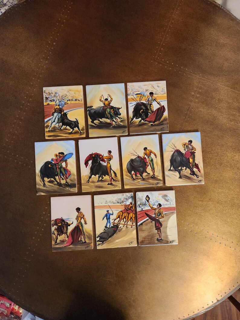 10 Vintage Hand Painted Spanish Tiles of Bull Fighter by Artist H Rico ...
