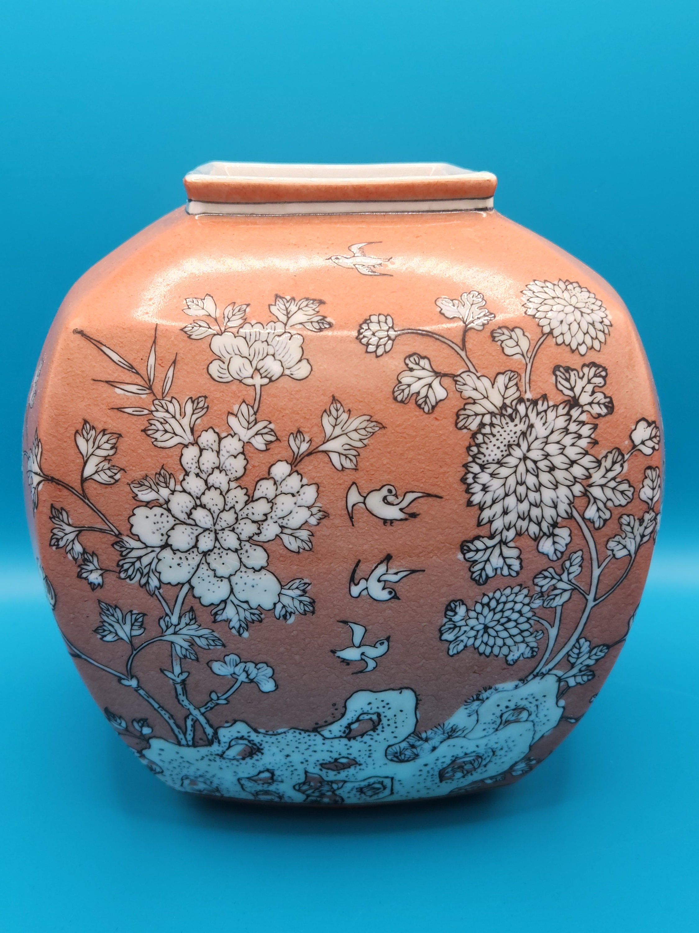 Vintage Hand-painted Vase – Floral Bird Motif, Hong Kong Decor - Etsy