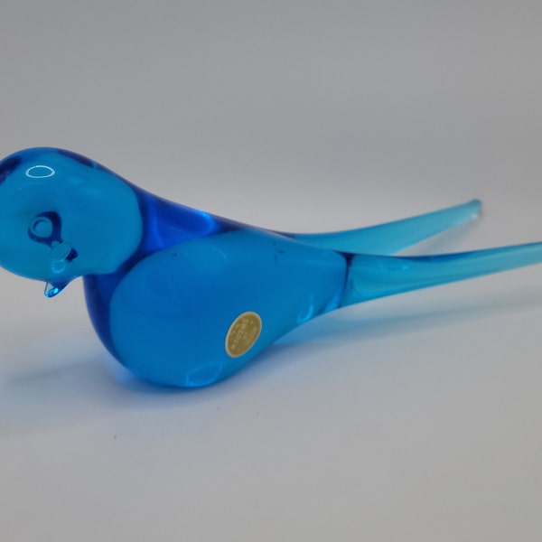 MCM Made in Sweden Färe Marcolin FM Crystal Glass Blue Bird Figurine/ Blue Crystal Glass Swallow Figurine/Vintage Art glass bird