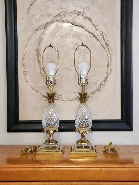 Set of Crystal Pineapple & Brass Table Lamp -  Canada