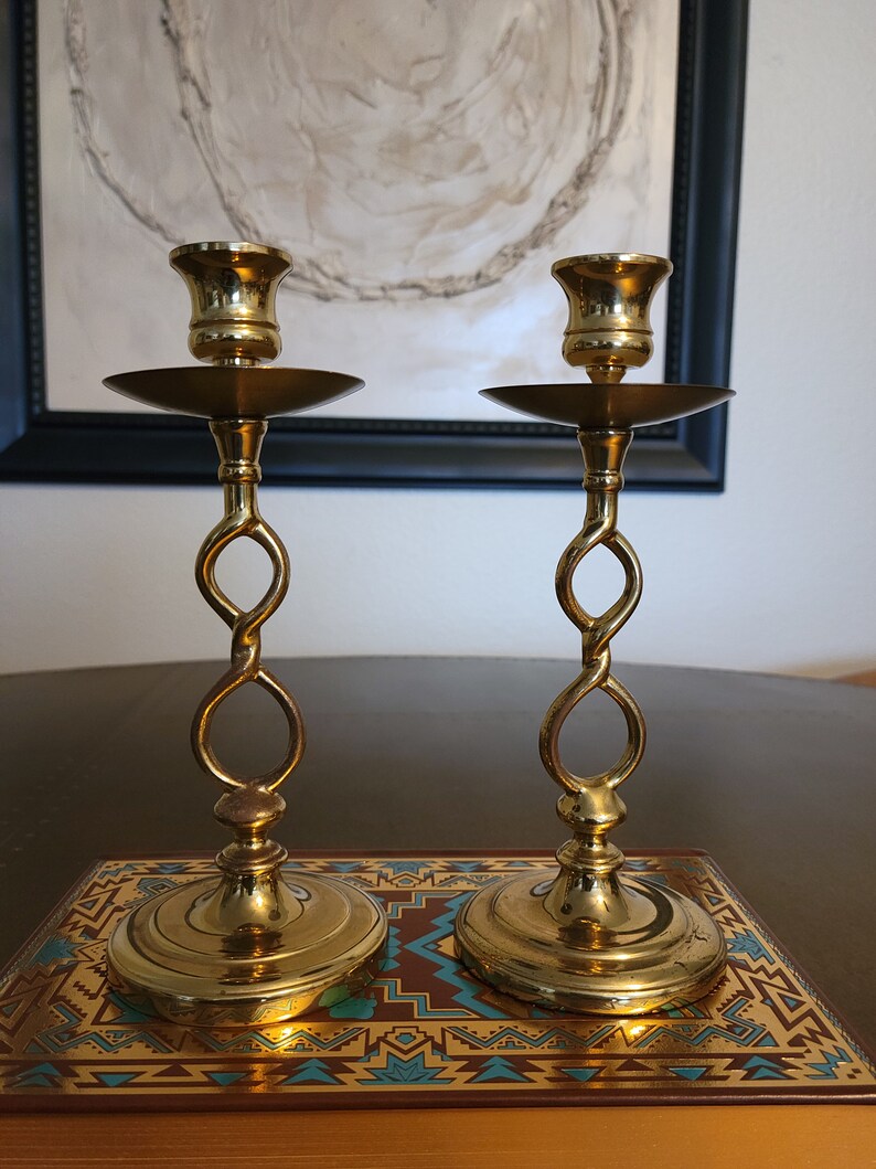 Vintage Pair of Ethan Allen Solid Brass Candlestick Holders Etsy