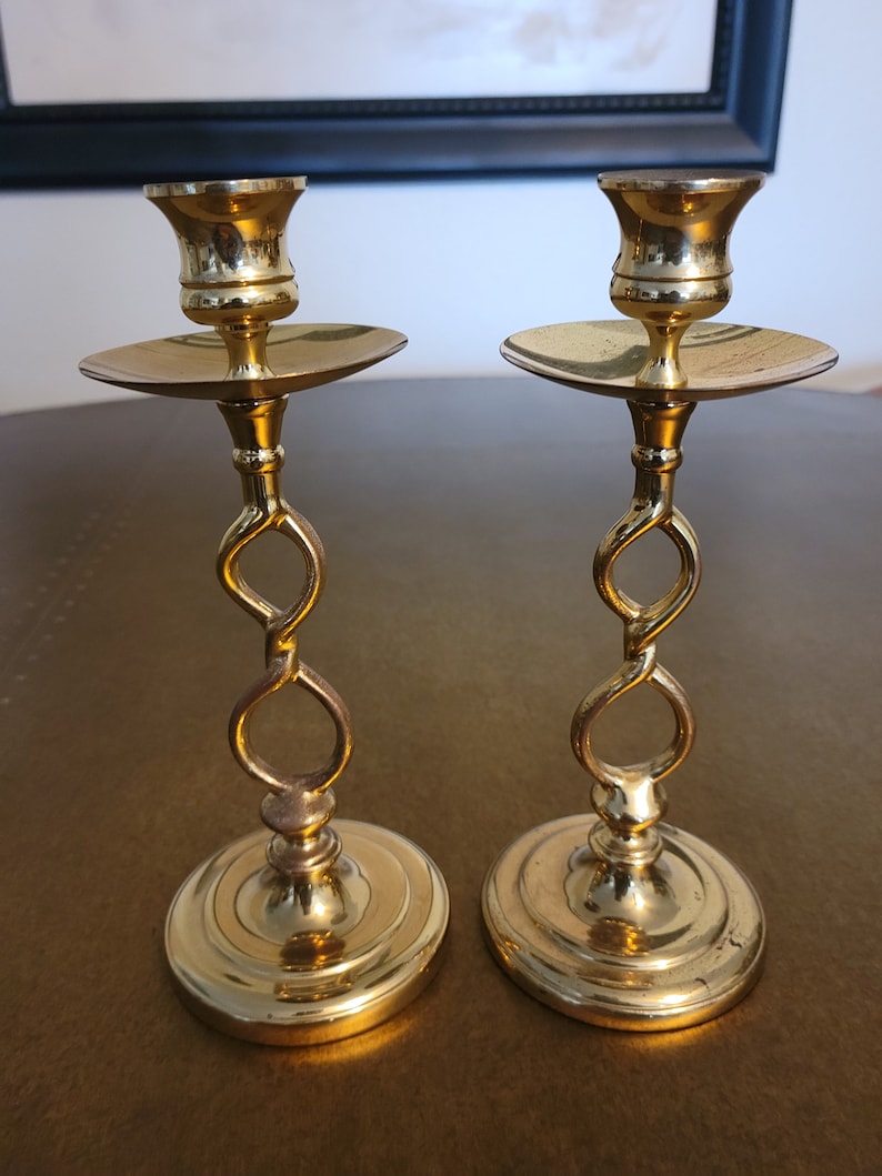 Vintage Pair of Ethan Allen Solid Brass Candlestick Holders Etsy