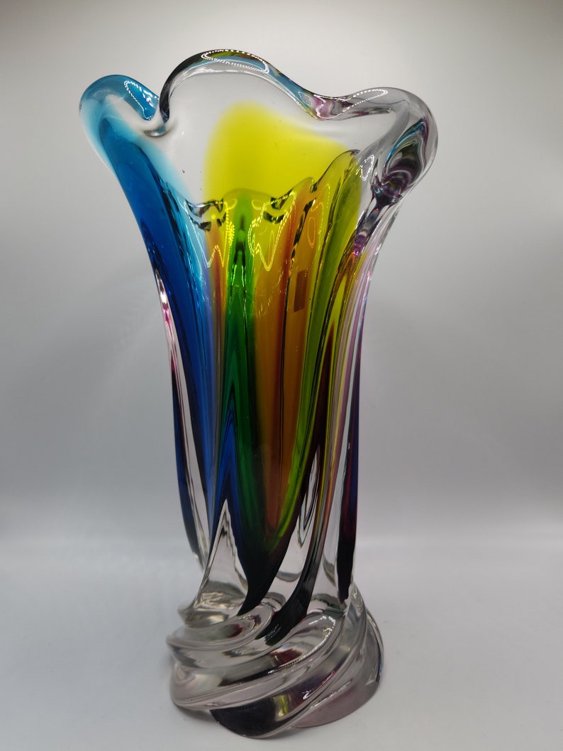 Vintage Murano Style Rainbow Art Glass Vase Etsy