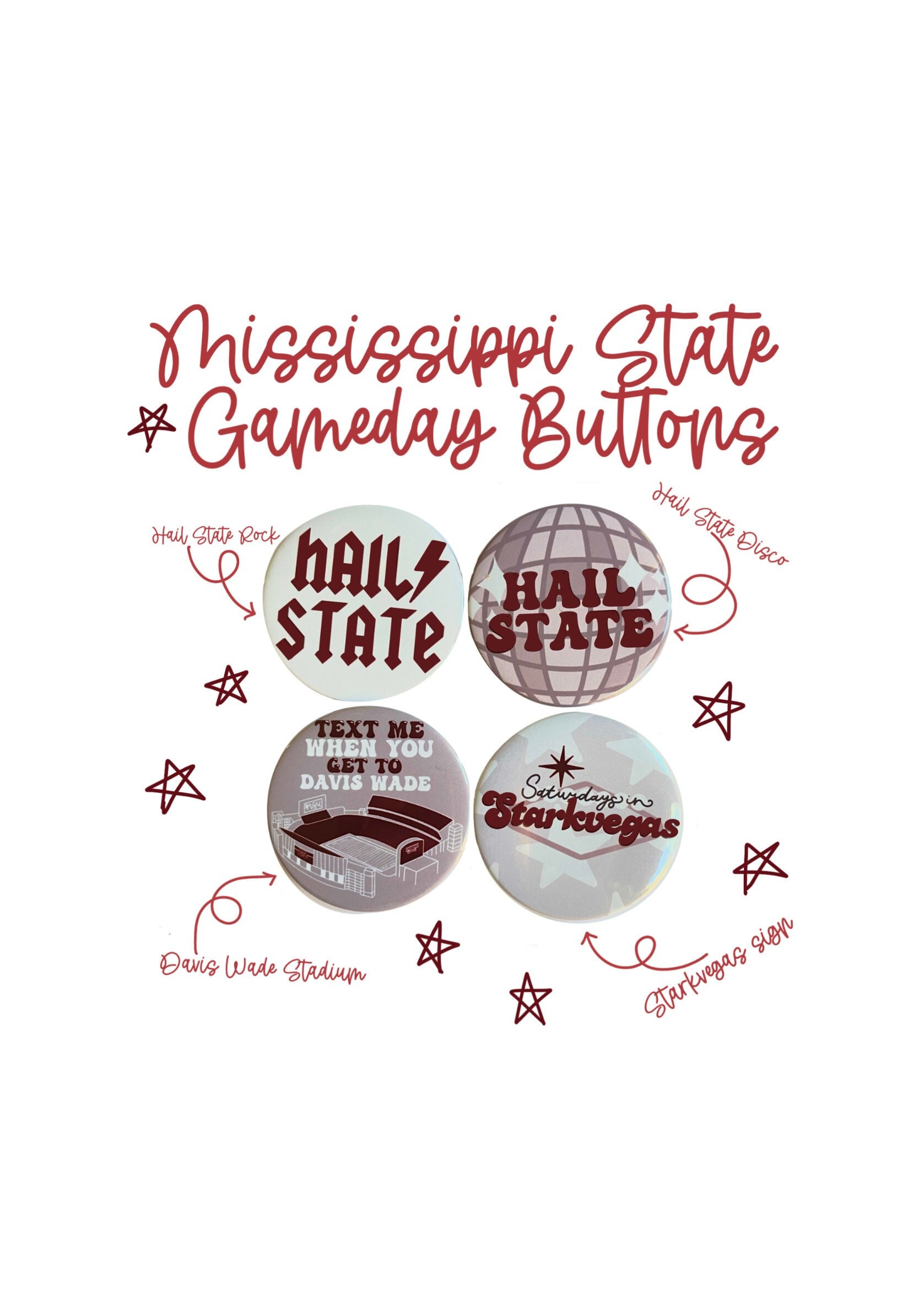 Mississippi State Gameday Buttons Mississippi State Etsy