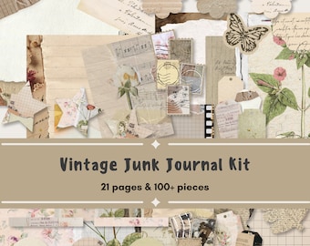 Vintage Junk Journal Kit, Printable Ephemera, Distressed Stamps, Digital Scrapbooking Kit