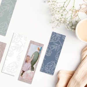 Digital Flower Bookmark Set - Peony & Cactus Line Art Design - Instant Download - Gift for Reader