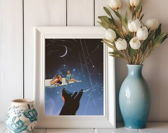 Starry Night Collage Art - Galaxy Wall Decor - Nature Digital Download