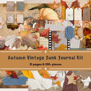 Autumn Vintage Junk Journal Kit, Printable Ephemera, Distressed Stamps, Digital Scrapbooking Kit