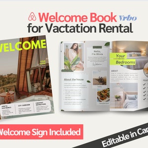 Airbnb Welcome Guest Guide Book Template for Vacation Short-Term Rental Host with Signs Canva Vrbo Modern Cabin House