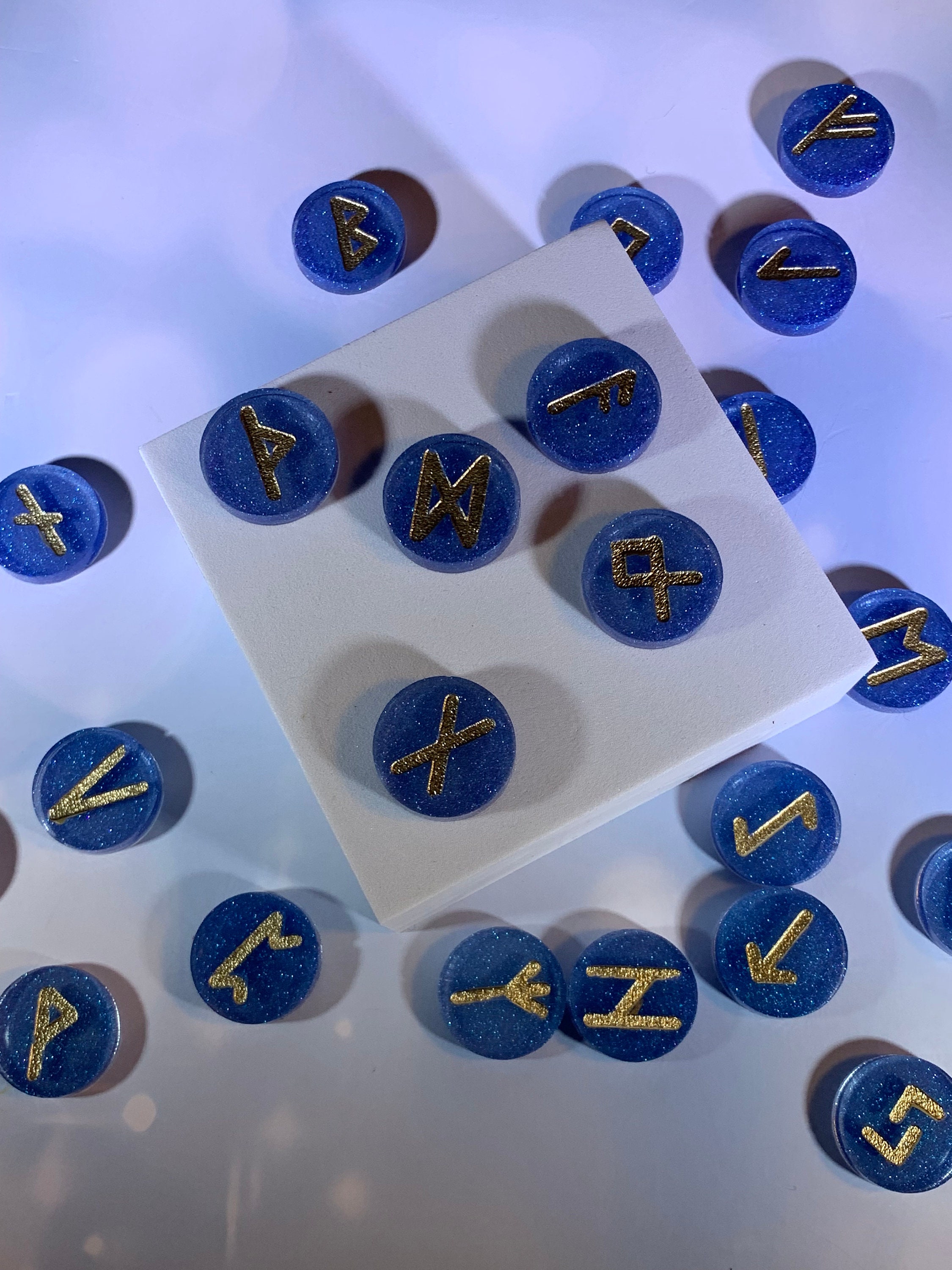 Blue Round Gold Resin Rune Casting Stones Resin Rune Stones Viking Rune Stones Divination Stones